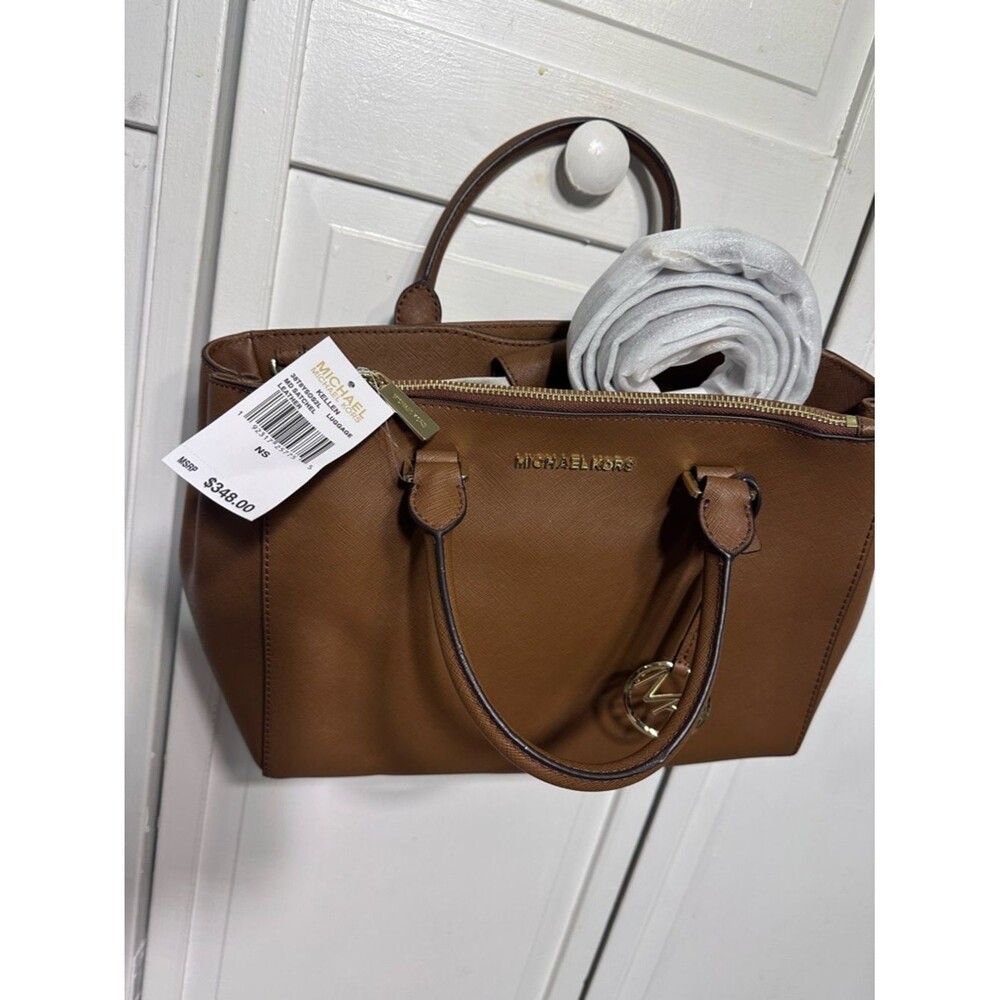 Michael Kors Cognac Saffiano Leather Satchel with Gold Hardware